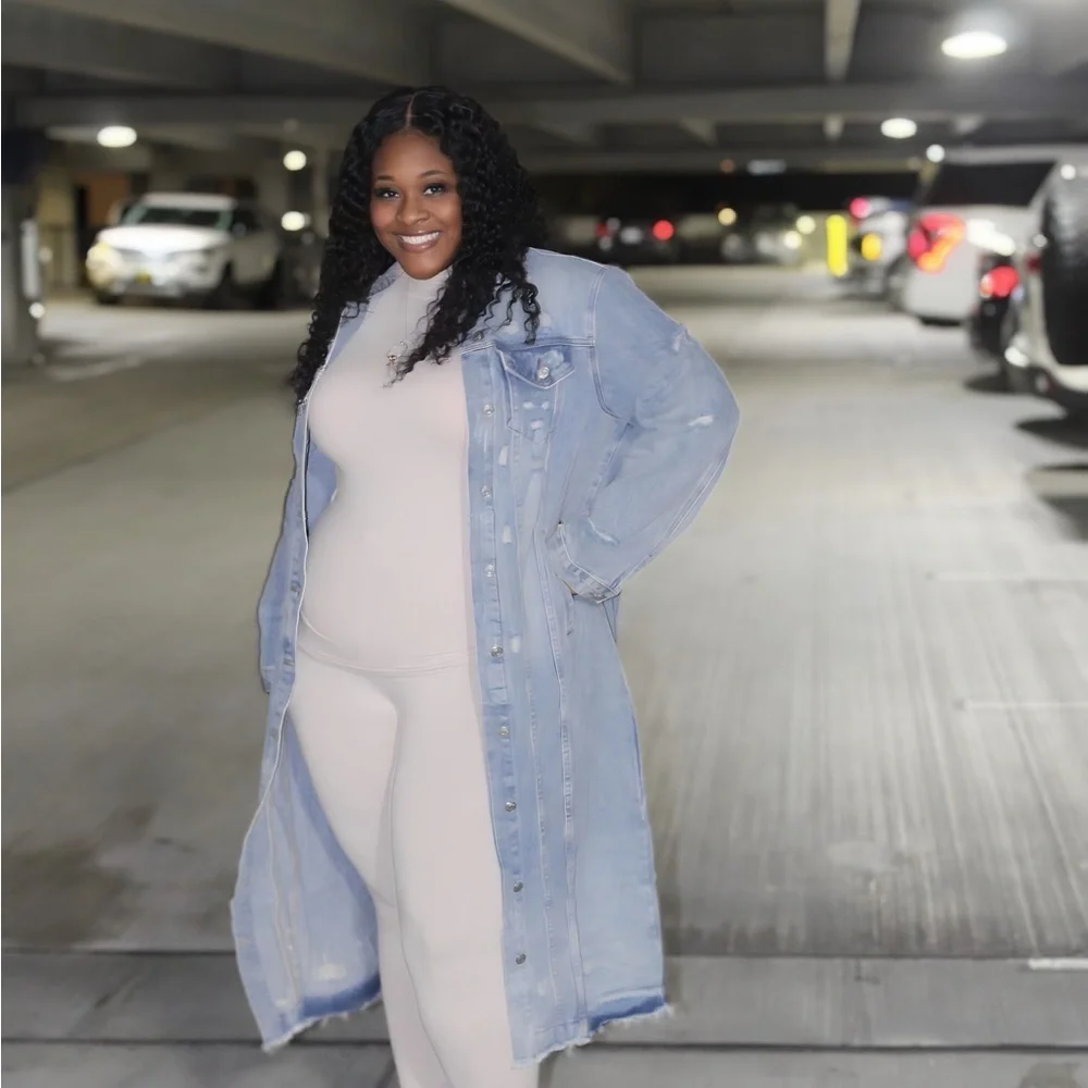 Light Blue Distressed Denim Longline Jacket